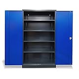 BIG BOX Aktenschrank Büroschrank Stahlschrank Flügeltürschrank 195x120x42 cm (anthrazit RAL 7016 / enzianblau RAL 5010)