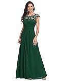 Ever-Pretty Damen A-Linie Abendkleid Spitze Frauen Ballkleid Kurze Ärmel Chiffon Lange Dunkelgrün 40