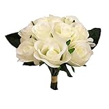 Yyhmkb 25Cm Künstliche Elfenbein Rose Rosenknospe Bündel Posy Mit 11 Blütenköpfen/Stielen - Hochzeit zu H