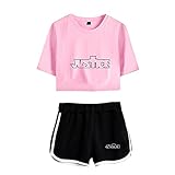 AHDSJDG Justin Bieber Sommer Damen Süß und sexy T-Shirt Kurze Hose Casual Sport Short Set T Shirts und Shorts Outfits Zweiteilige Sportbekleidung Zweiteiliger Pyjama Schwarz Und Weiß Grau Pink