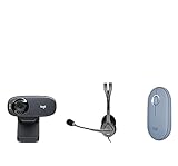 Logitech M350 Pebble Kabellose Maus, Bluetooth und 2.4 GHz Verbindung via Nano USB-Empfänger + Logitech C310 Webcam, HD 720pk + Logitech H111 Kopfhörer mit Mikrofon, Stereo-H