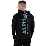 ALPHA INDUSTRIES Herren Back Print Hoody Rainbow Refl.Print Sweatshirt, Negro, L