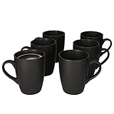 MamboCat Lampart Nero 6er Kaffeebecher-Set schwarz I Steingut-Tassen matt schwarz im modernen Ethno-Stil I Kaffeetassen-Set für 6 Pers. - Kaffeepott groß mit Henkel I Kaffee-Tasse schwarz 6 Stück