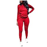 Damen Sportanzug Trainingsanzug Mode 2-teiliges Set Jumpsuit Jogging Anzug Overall Sport Hoodie Langarm Sweatshirt Pullover Top + Lange Hose Jogginganzug Sportbekleidung Freizeitbekleidung Set O