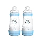 MAM Easy Start Anti-Colic Babyflasche im 2er-Set (260 ml), Milchflasche für die Kombination mit dem Stillen, Baby Trinkflasche mit Bodenventil gegen Koliken und Sauger Größe 1, 0+ Monate, W