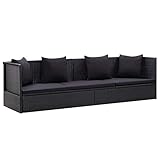 vidaXL Gartensofa mit Auflage Kissen Sonnenliege Garten Lounge Sofa Couch Gartenmöbel Gartenliege Relaxliege Liege Poly Rattan Schw