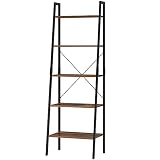 Standregal mit 5 Ablagen, Bücherregal im Industrie-Design, Leiterregal Pflanzenregal Blumenregal Balkonregal Badregal aus Holz und Metall 56x38.5x171