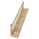 YCX 1:12 Puppenhaus Holztreppe Mit Linkem Handlauf Vormontierter 45-Grad Piste,Mini Modell Villa Cottage DIY Spezielle Handlauf Treppen,Beig