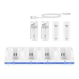 SOONHUA Wii-Ladestation 4 in 1 Wii Controller-Ladestation 4 in 1 mit 4 Wiederaufladbaren Batterien Und LED-Anzeigen für Wii-Fernbedienung - Weiß