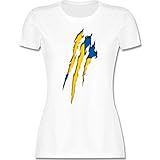 Fussball WM 2022 Fanartikel - Schweden Krallenspuren - L - Weiß - Tshirt+schweden Damen - L191 - Tailliertes Tshirt für Damen und Frauen T-S