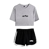 AHDSJDG Justin Bieber Sommer Damen Süß und sexy T-Shirt Kurze Hose Casual Sport Short Set T Shirts und Shorts Outfits Zweiteilige Sportbekleidung Zweiteiliger Pyjama Schwarz Und Weiß Grau Pink