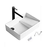 Waschbecken Ablaufgarnitur Rechteck Weiße Keramik，aufsatzwaschbecken Naturstein Integriertes Waschbecken，handwaschbecken Set Mit Ablauf Geeignet Für Badezimmer Innenwasc(Size:520x335x120mm,Color:Weiß)