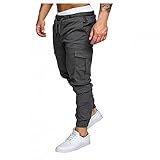 CCOOfhhc Cargo Hose Herren Slim Fit Einfarbig Freizeithose Lang Und Leicht Baumwolle Jogginghose Elastische Taillenhose mit Kordelzug Laufhosen Tachen Outdoorhose Chino H