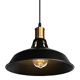 Retro Pendelleuchte, TOKIUS Ø27cm Hängelampe Vintage Industrial Style Metall Deckenleuchte E27 Fassung Hängeleuchte für Esszimmer Küche Restaurant (Schwarz, 1 Stück)