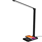 Taucam Schreibtischlampe LED mit Wireless Ladegerät, USB-Ladeanschluss, Dimmbare Bürolampe, Augen Caring Tischlampen, 5-Lighting-Modems, 5-Helligkeitspegel, Touch-Control, Auto Timer 30/60