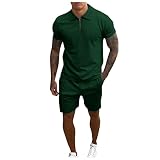 2-Teiliges Herren T-Shirt Shorts Outfit Sportanzug Oversize Sommer Trainingsanzug Kurzarm Stehkragen Reißverschluss Poloshirt Kurze Hose Freizeitanzüge Jogginganzug für Männer Fitness Gym Running