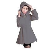 TTWOMEN Winter Damen Langarm Kapuzen Cape Jacke Outwear Dame Elegante Taillentasche Tunika Warmer Langer M