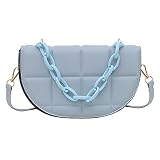 SoeHong Damen-Umhängetasche, Umhängetasche, Handtasche, Retro-Gitter, reine Farbe, halbrund, Messenger-Tasche, dicke Kette, Handtasche für Frauen, blau,