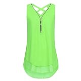 JUTOO Women Loose Flowers Chiffon Sleeveless Tank V-Neck Zipper Hem Scoop TShirts Tops(A-Mint Grün, EU:50/CN:2XL)