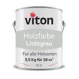 VITON Holzfarbe in Grau - 3,5 Kg Holzlack Seidenmatt - Wetterschutzfarbe für Außen - 3in1 Grundierung & Deckfarbe - Profi-Holzschutzlack - KE31 - RAL 7035 Lichtg