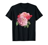 Rosa Rosen mit floralem Botanik-Druck T-S