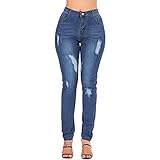 Jubaton Zweireihige, zerrissene, elastische Damenjeans mit mittlerer Taille und geradem Bein Modische sexy Bequeme Temperamenthose XL