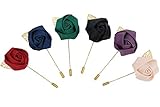 Anstecknadel Brosche Herren,6er Pack Lange Brosche Ansteckblumen Satin Blume Boutonniere Handgemachte Mini Rose Handgefertigt Revers Pin mit Blattgold für Herren Anzug Hochzeit Bräutigam 6 Farb