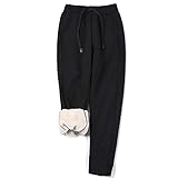 joyvio Damen Fleece Thermohose Herbst Winter Warm Gefüttert Outdoorhose High Waist Stretch Freizeithose mit Tasche Lange Warme Hose (Color : Black, Size : S)