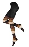 Vincent Creation Warme und Modische Damen Baumwoll Strumpfhose mit Blockstreifen, Strickstrumpfhose g