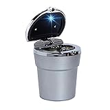 R24DS KFZ Auto Aschenbecher Mit Deckel LED Beleuchtung Getränkehalter Gluttöter, Aluminiumlegierung und Kunstoff, Für Autos Outdoor Camping 9,5 x 7,5 x 7,5