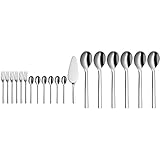 WMF Nuova Obst-/ Kuchenbesteck 13-teilig, für 6 Personen, Kaffeelöffel, Kuchengabel, Tortenheber, Cromargan Edelstahl poliert & Nuova Espressolöffel Set, 6-teilig, Espressolöffel, L 11