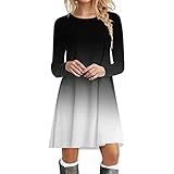 Farbverlauf Kleid für Frauen, Casual Langarm Rundhals T-Shirt Mini Swing Kleider Langarm Flowy Tiered Rüschen Casual Party Herbst Midik