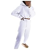 Damen Hoodie Hose Sweatshirt Sportanzug Kapuzen Hoodies Soild Kapuzenpullover Casual Sport Jogginghose Trainingsset Vintage Cropped Sweatshirt Hosen S