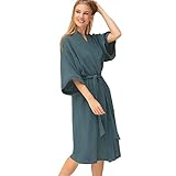 Morgenmantel Damen Baumwolle，Sommer-Herbst-Bademantel Aus Gestrickter Baumwolle, Leichter, Oberschenkellanger Kimono-Brautjungfern-Bademantel Aus Leinen (Color : Green, Size : L)