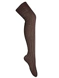 Goldschmidt Trachten Overknee-Strümpfe Strick lang | Overknees Strickmuster Zopfmuster | Überkniestrümpfe Kniestrümpfe warm Winter (dunkelbraun braun)