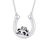 Damen Panda Halskette Hufeisen Kette Sterling Silber Hufeisen Panda Anhänger Halskette Süß Panda Schmuck Geschenke für Mädchen F