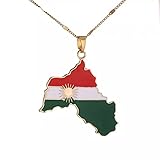N/Ａ Halskette Pullover Kette Mode Einfacher Damenschmuck Goldfarbe Kurdistan Karte Anhänger Halskette Flagge Region kurdische Karte Kette Schmuck