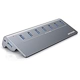 CSL-Computer 7 Port USB 3.2 Hub Aktiv mit Netzteil und USB Kabel - USB 3.0 USB 3.2 Gen.1 Datenhub für MacBook 2020 Air Pro iMac Surface Pro Laptop – für Windows 10 und MacOS - Alugehäuse Space Grey