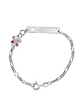 AKA Gioielli® - Kinder ID Armband 925 Sterling Silber mit Rosa emaille Schmetterling und ausgestanztem Herz, Geschenk für M