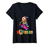 Damen Nirvana-Skateboard Skelton T-Shirt mit V