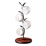 4 Haken Kaffee Tassenhalter, Becherhalter Aus Metall, Kaffee-Becherhalter FüR Theke, Mit Runde Holzsockel, FüR Kaffeetasse, Teetasse, Becher, 18 * 18 * 40