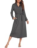 Ekouaer Damen-Bademantel, langer Kimono, leicht, langärmelig, weich, gestrickt, Nachtwäsche für Damen, D.grey Textil, XX-Larg
