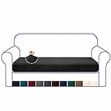 Granbest Luxuriöser, hochdehnbarer Sofakissenbezug aus Samt, superweicher Sofakissenbezug, Ersatzbezug, waschbar, Sofakissenbezüge, Möbelschutz, Sitzkissenhülle (3-Sitzer, schwarz)