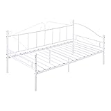 H.J WeDoo Modern Tagesbett Bettsofa Schlafsofa Einzelbett Metallbett Kinderbett Jugendbett Bettgestelle für Schlafzimmer Gästezimmer 90 x 190 cm, Weiß