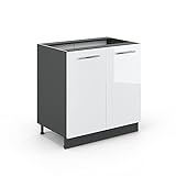 Vicco Unterschrank 80 cm Küchenschrank Hängeschrank Küchenzeile Fame-Line (Weiß Hochglanz)