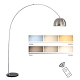 ACMHNC Bogenleuchte LED Dimmbar Stehleuchte, Bogenlampe Wohnzimmerleuchte mit Fernbedienung, Stehlampe Chrom mit Marmorfuss, Höhenverstellb