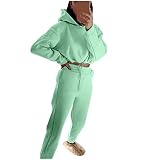 Damen Jogginganzug Sportanzug Traingsanzug für Frauen 2 Teilig Freizeitanzug Kapuzenpullover Fitness Streetwear Sportbekleidung Pullover Tops Jogginghose Sportswear Set 2 Stück Bekleidungsset O