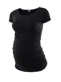 Love2Mi Damen Kurzarm Umstandsshirt Mutterschaft Klassische Seite Geraffte T-Shirt Tops Mama Schwangerschaft Kleidung, Schwarz, M