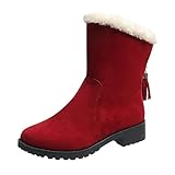 Winterschuhe Stiefeletten Für Damen Warm Gefütterte Schneestiefel Schlüpfen Hohes Oberteil Wildleder Flach Runder Kopf W