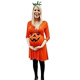 ROYIYIY Halloween Kostüme Cosplay Faschingskostüme Schwangerschaftskleider Umstandsmode Umstandskleid Umstandsshirt Umstands Tshirt Maternity Skirt Damen Kurzarm Umstandskleid (Orange, 3XL)